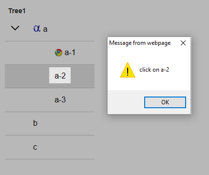 The alert produced by clicking on a-2